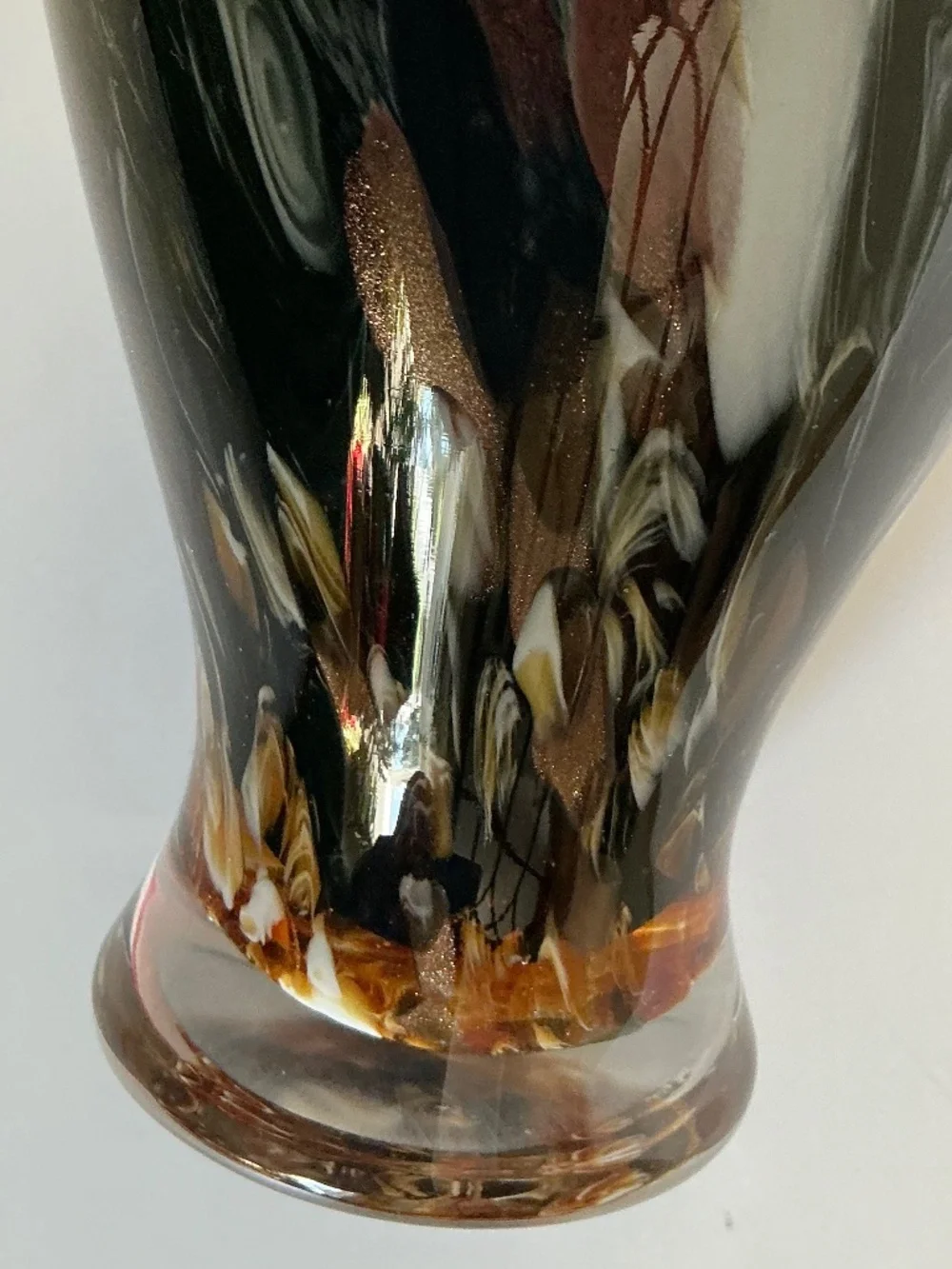 New Stunning Hand-Blown Art Glass Vase Charcoal Amber Black Tortoiseshell Shell